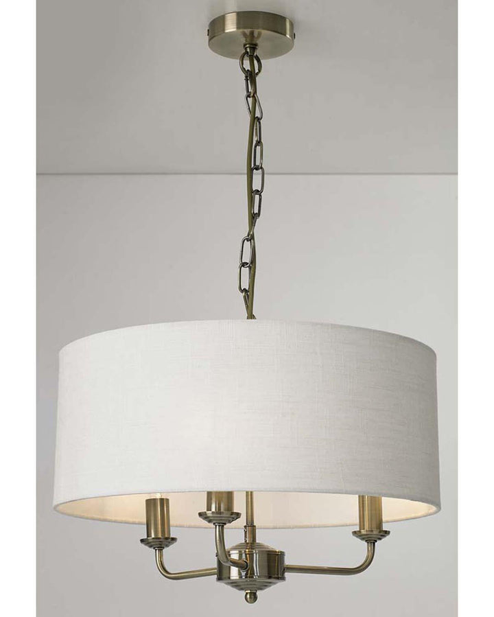 Grantham 3 Light Ceiling Fitting Antique Brass with White Shade - Ideal