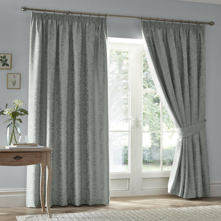 Worcester Jacquard Lined Tape Top Curtains Green - Ideal