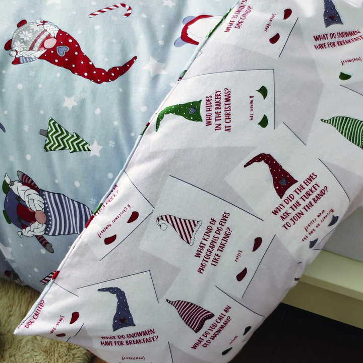 Christmas Gnomes 100% Brushed Cotton Flannelette Grey Duvet Cover Set -  - Ideal Textiles