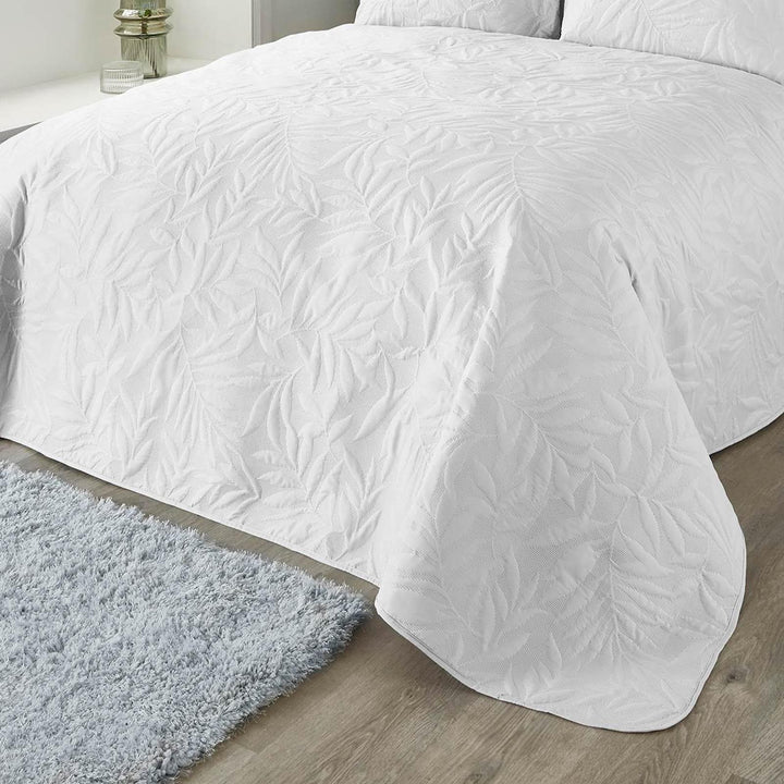 Luana Pinsonic Floral Leaf White Bedspread -  - Ideal Textiles
