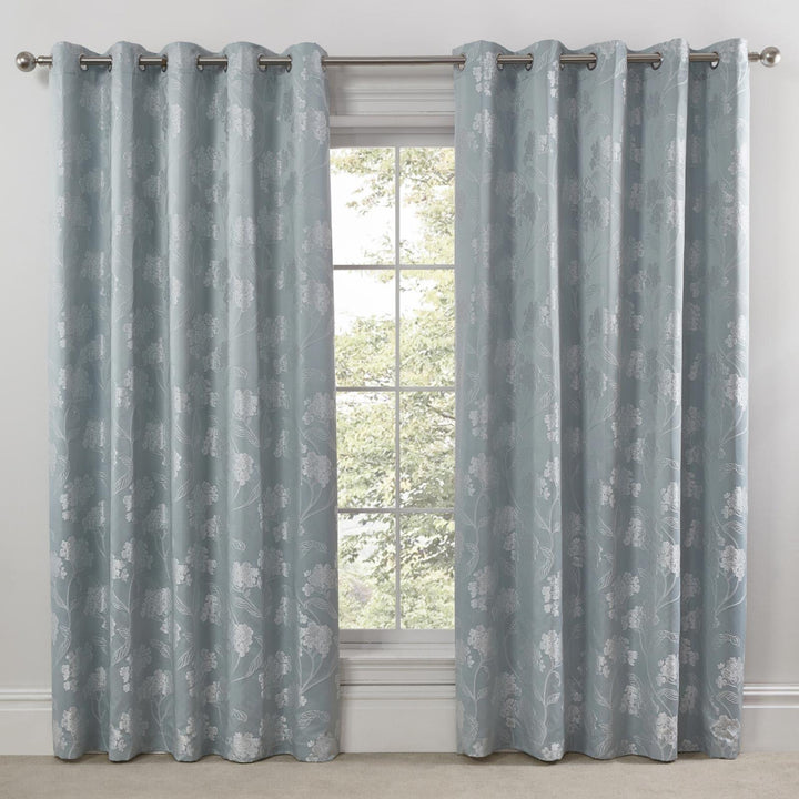 Blossom Floral Jacquard Lined Eyelet Curtains Duck Egg - Ideal