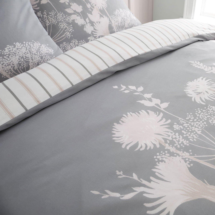 Meadowsweet Floral Hand Painted Pink & Grey Duvet Cover Set - Ideal