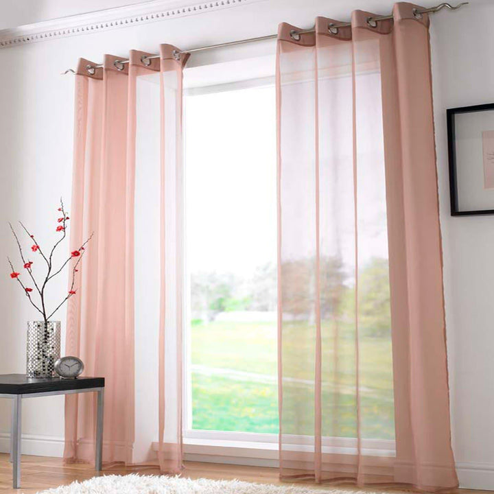 Plain Eyelet Voile Curtain Panels Coffee -  - Ideal Textiles