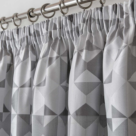 Skandi Geometric Jacquard Lined Tape Top Curtains Silver Tape Top Curtains Alan Symonds   