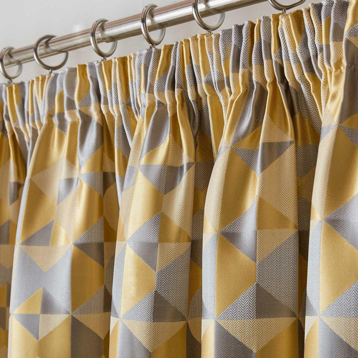Skandi Geometric Jacquard Lined Tape Top Curtains Ochre -  - Ideal Textiles