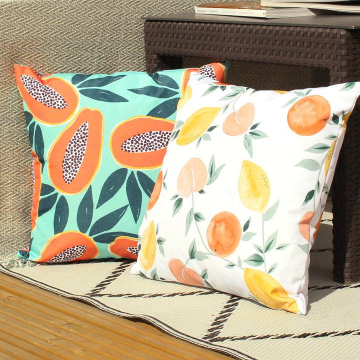 Papaya Fruit Aqua Outdoor Cushion Cover 17'' x 17'' -  - Ideal Textiles