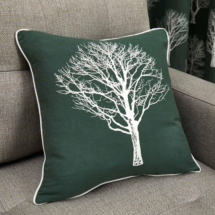 Woodland Trees Bottle Green Cushion Cover 17" x 17" - Ideal