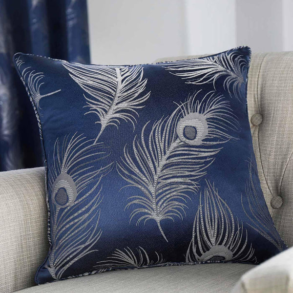 Feather Metallic Navy Cushion Cover 17" x 17" - Ideal