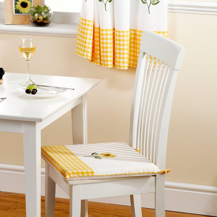 Sunflower Embroidered Yellow Kitchen & Dining Seat Pad -  - Ideal Textiles