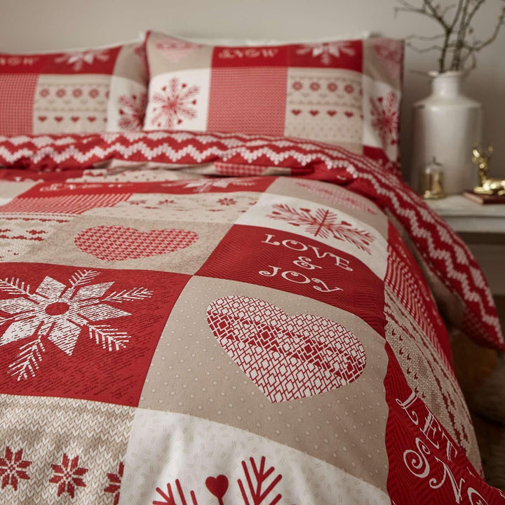 Let it Snow Nordic Patchwork Red Duvet Cover Set -  - Ideal Textiles