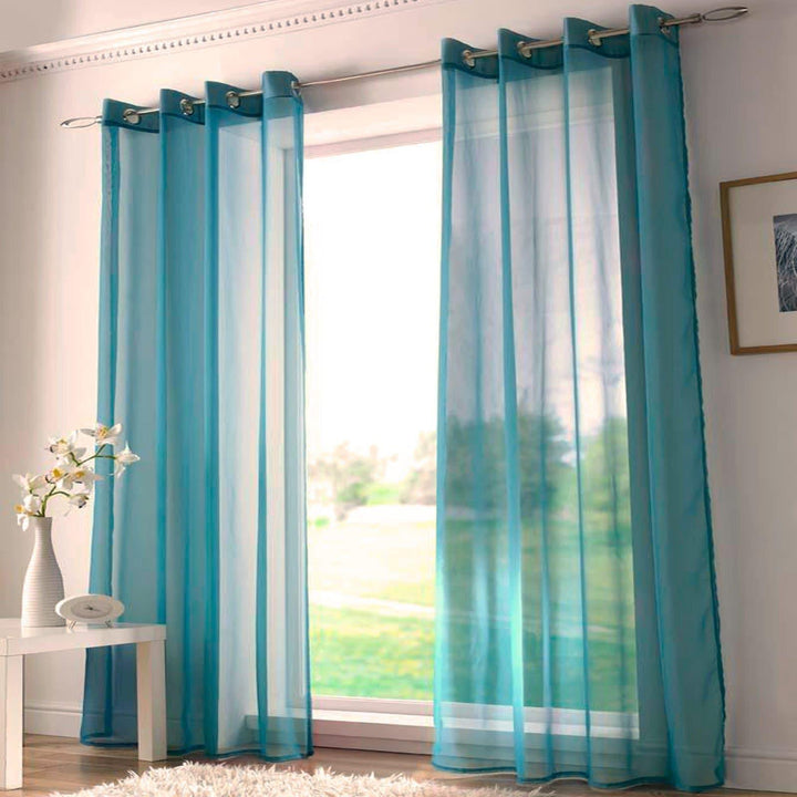 Plain Eyelet Voile Curtain Panels Teal -  - Ideal Textiles