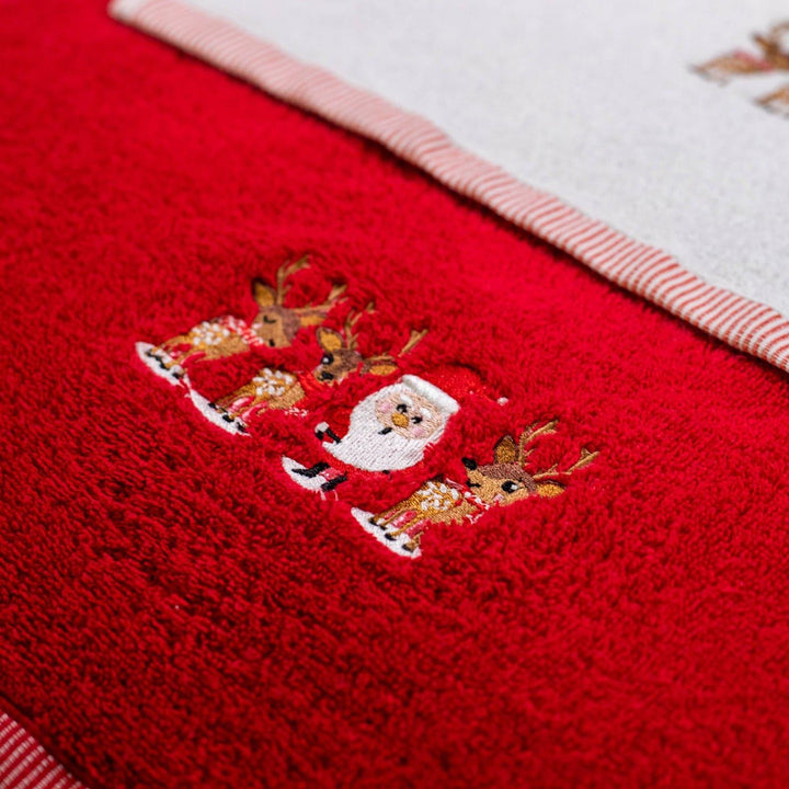 Christmas Embroidered Santa Red & White Towel -  - Ideal Textiles
