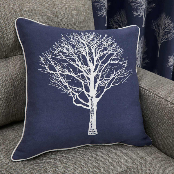 Woodland Trees Navy Cushion Cover 17" x 17" - Ideal