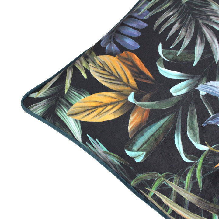 Zinara Leaves Black Velvet Cushion Cover 16'' x 24'' -  - Ideal Textiles