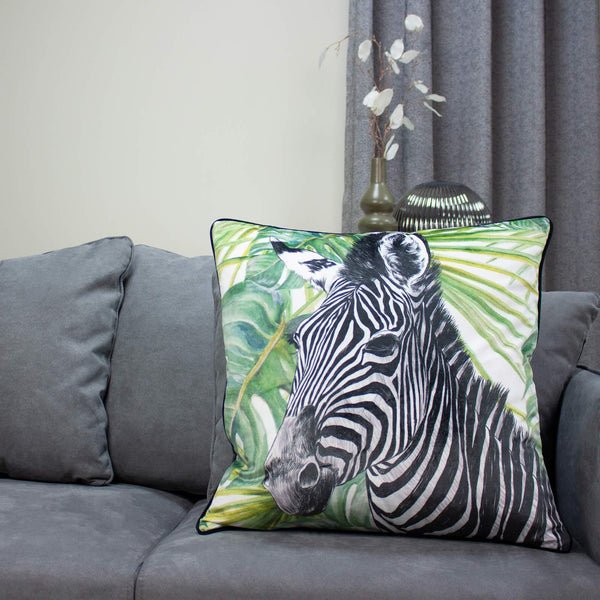 Zebra Jungle Print Velvet Green Cushion Covers 20'' x 20'' -  - Ideal Textiles