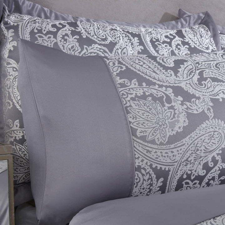 Duchess Paisley Jacquard Sateen Silver Duvet Cover Set -  - Ideal Textiles