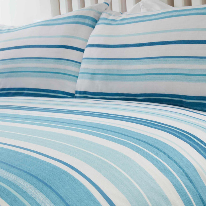 Stratford Stripe Printed Blue Duvet Cover Set -  - Ideal Textiles