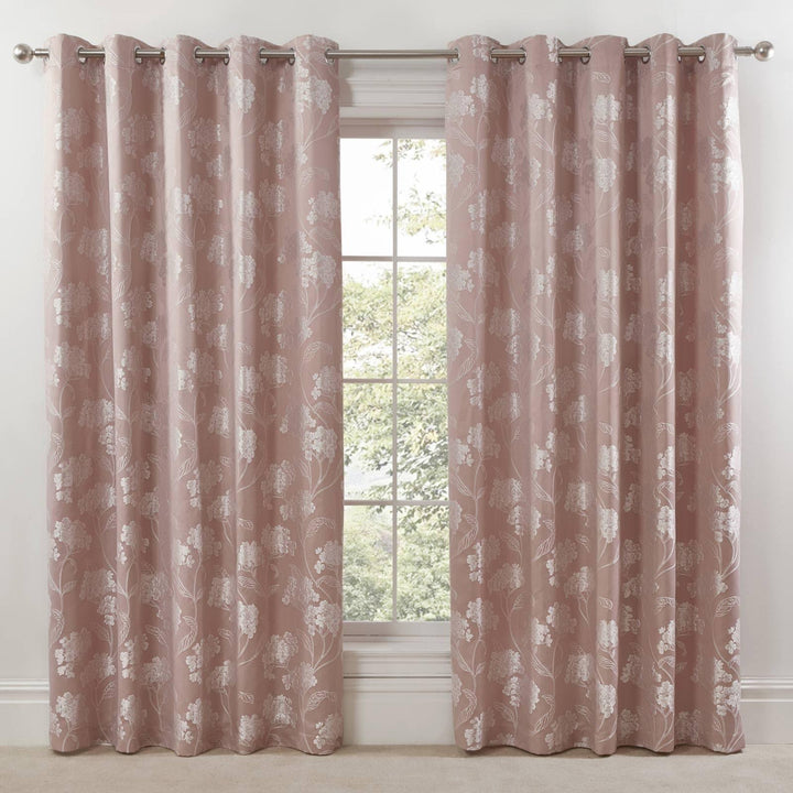 Blossom Floral Jacquard Lined Eyelet Curtains Blush - Ideal