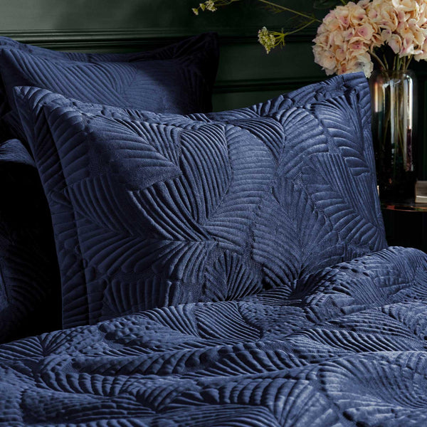 Palmeria Quilted Velvet Navy Oxford Pillowcase -  - Ideal Textiles