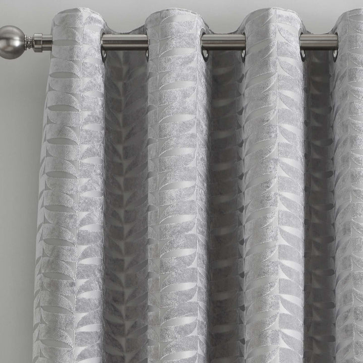 Kendal Geometric Lined Eyelet Curtains Silver -  - Ideal Textiles