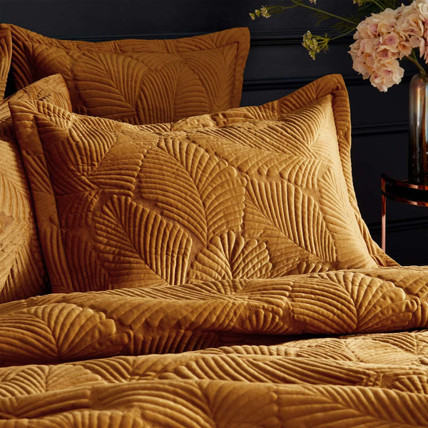 Palmeria Quilted Velvet Gold Oxford Pillowcase -  - Ideal Textiles
