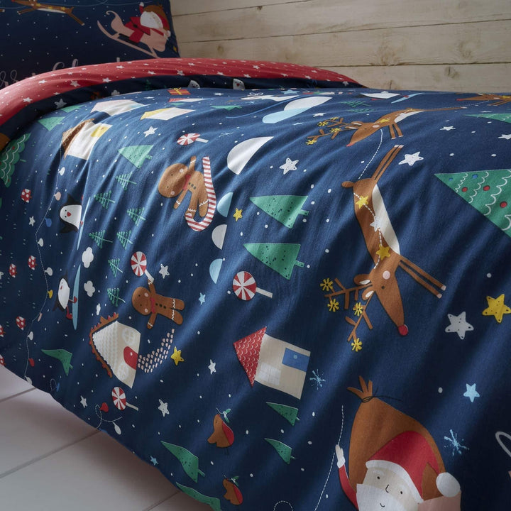 Santa's Christmas Wonderland Glow in the Dark Navy Duvet Cover Set -  - Ideal Textiles