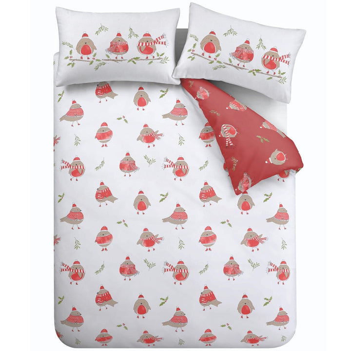 Robins Festive Reversible White & Red Christmas Duvet Cover Set -  - Ideal Textiles