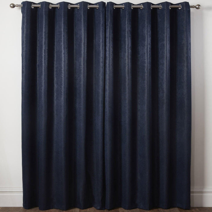 Ambiance Embossed Thermal Blackout Eyelet Curtains Navy -  - Ideal Textiles