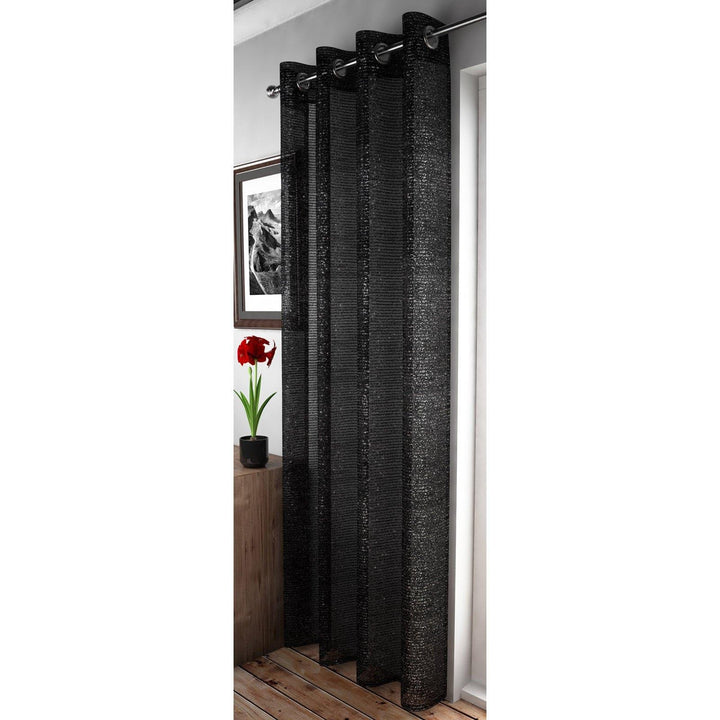 Adele Sparkle Eyelet Voile Curtain Panels Black -  - Ideal Textiles
