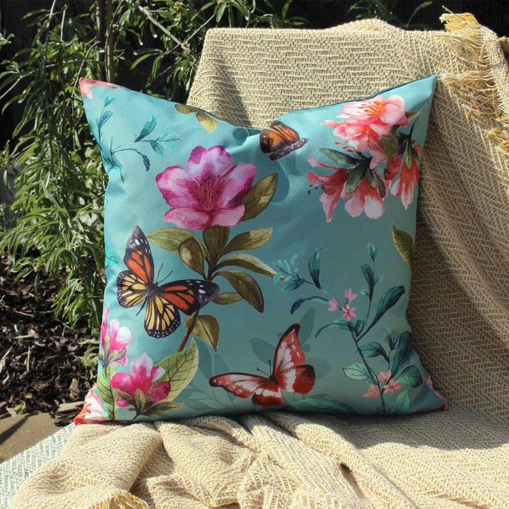 Butterfly Outdoor Duck Egg Cushion Cover 17'' x 17'' -  - Ideal Textiles