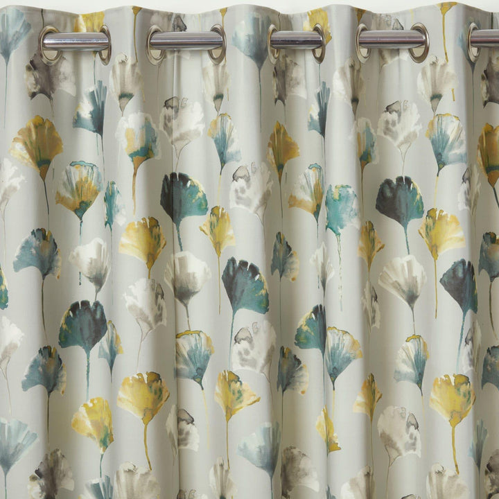 Camarillo Watercolour Floral Lined Eyelet Curtains Ochre -  - Ideal Textiles