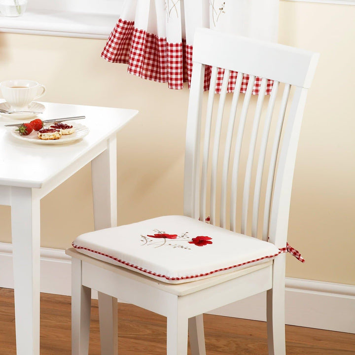 Poppies Embroidered Red Kitchen & Dining Seat Pad -  - Ideal Textiles