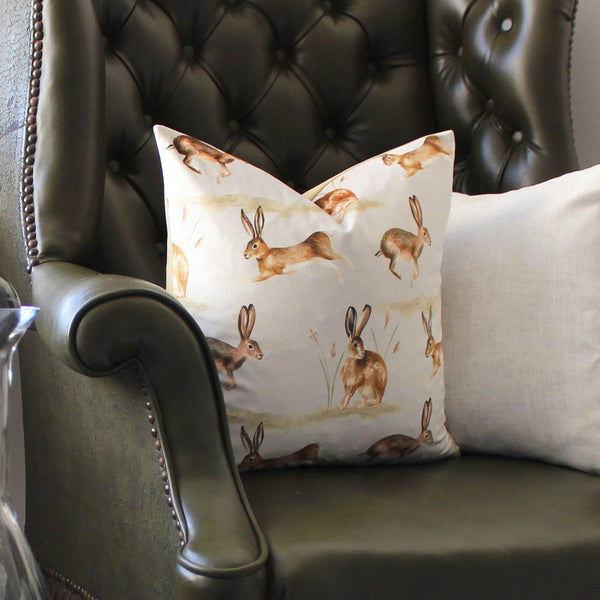 Country Running Hares Taupe Filled Cushion - Ideal