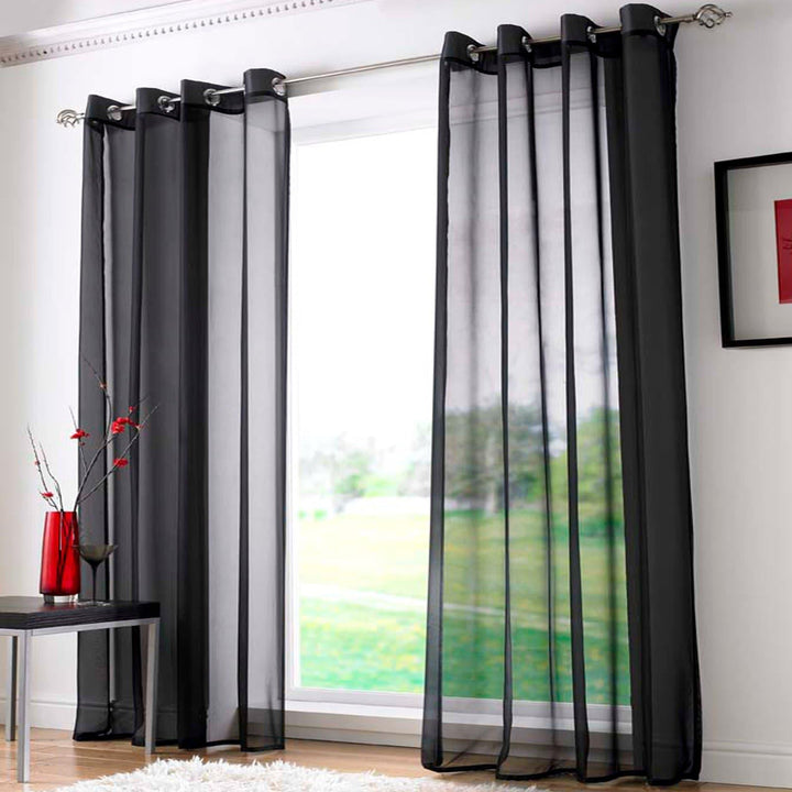 Plain Eyelet Voile Curtain Panels Black -  - Ideal Textiles
