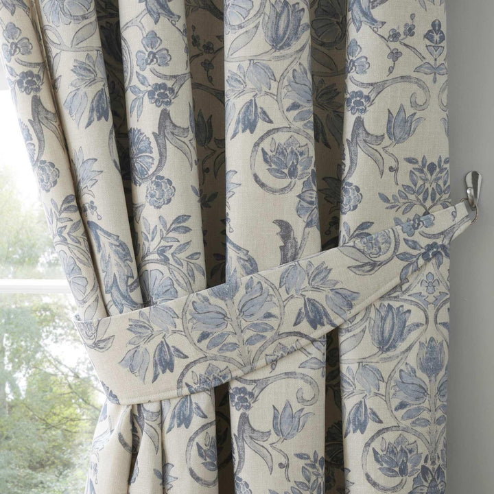 Averie Heritage Floral Lined Tape Top Curtains Blue -  - Ideal Textiles