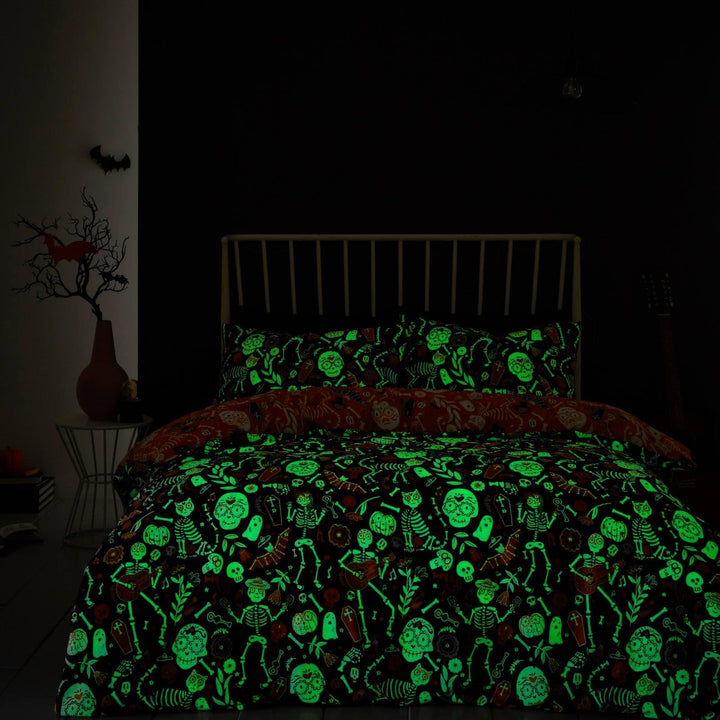 Halloween Day of the Dead Glow in the Dark Duvet Cover Set - Ideal