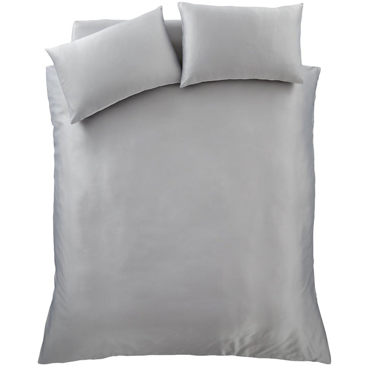 Silky Soft Satin Plain Silver Duvet Cover Set -  - Ideal Textiles
