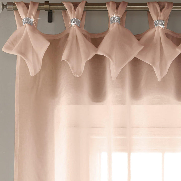 Tiara Diamante Tab Top Voile Curtain Panels Blush Pink -  - Ideal Textiles