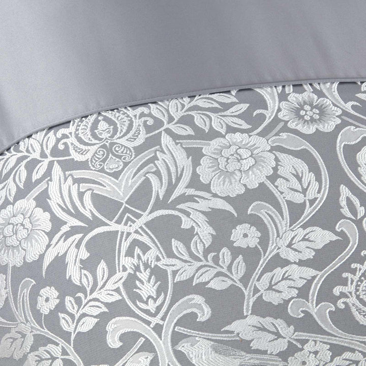 Eden Floral Trellis Jacquard Silver Duvet Cover Set - Ideal