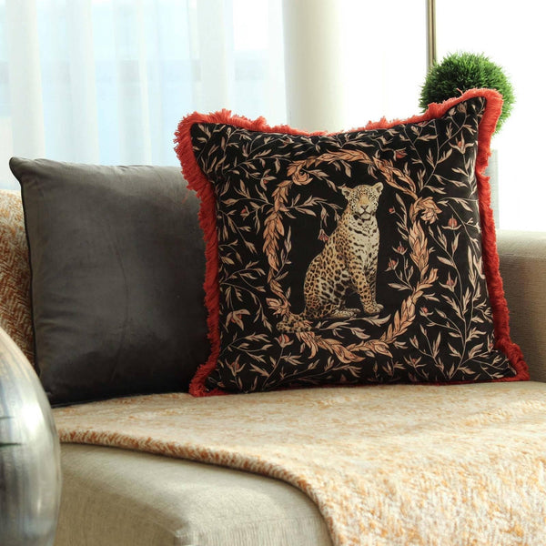 Kitraya Leopard Print Velvet Cushion Cover 20'' x 20'' -  - Ideal Textiles