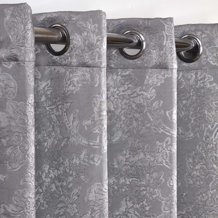 Regency Damask Thermal Blackout Eyelet Curtains Silver -  - Ideal Textiles