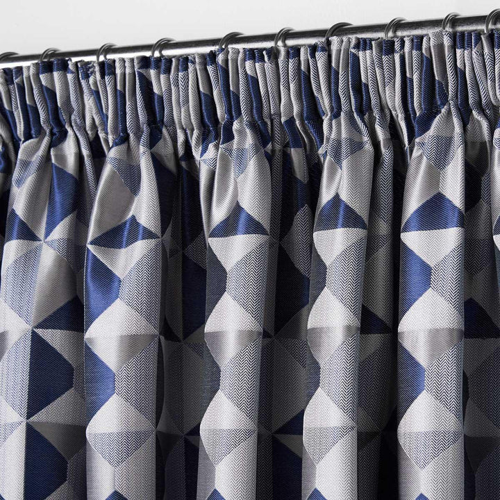 Skandi Geometric Jacquard Lined Tape Top Curtains Navy -  - Ideal Textiles