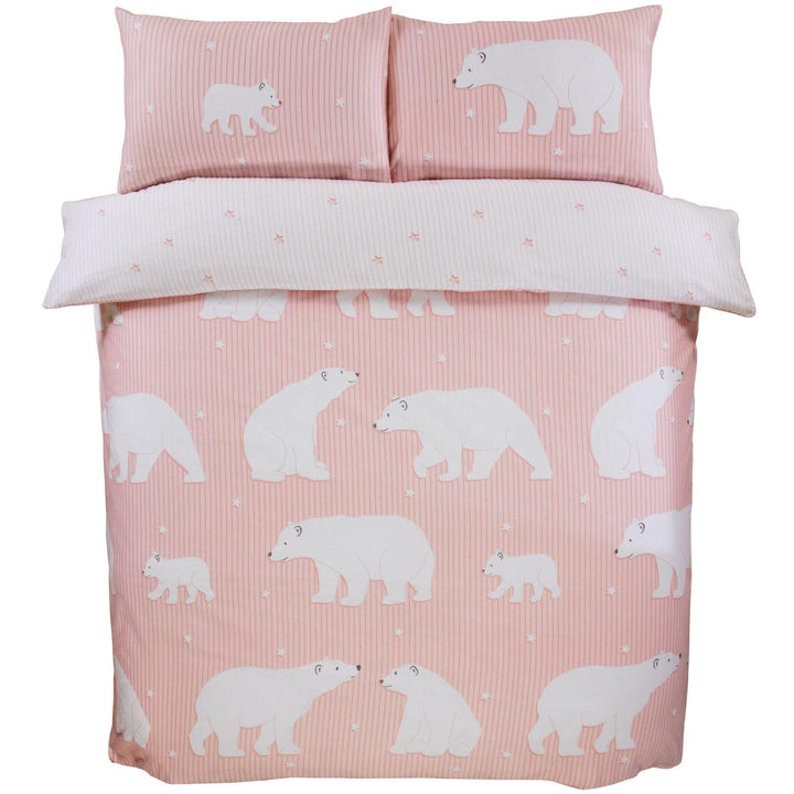 Polar Bear 100% Brushed Cotton Flannelette Blush Pink Duvet Cover Set -  - Ideal Textiles