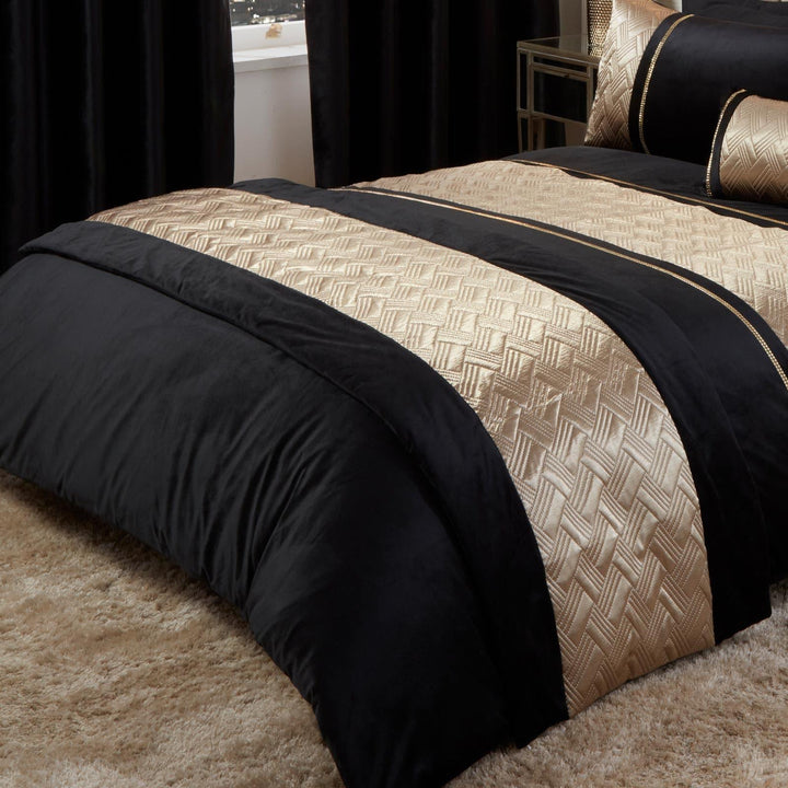 Capri Diamante Embellished Black & Gold Bed Runner -  - Ideal Textiles