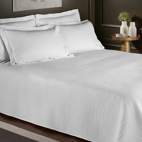 Waffle Honeycomb Luxury Cotton Rich Bedspread White - Single - Ideal Textiles