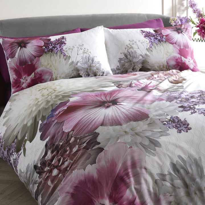 Mayfair Lady Floral Print 100% Cotton Purple Duvet Cover Set - Ideal