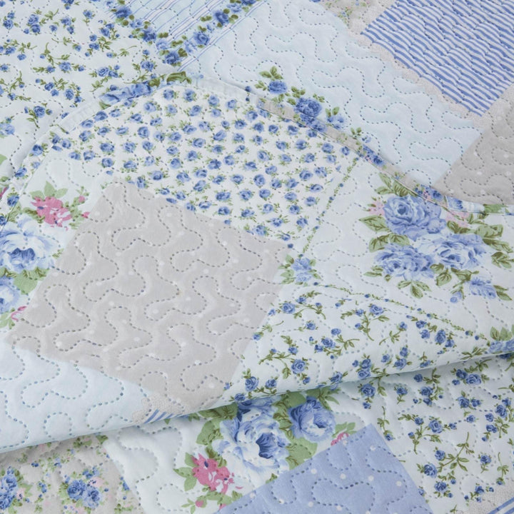 Cotswold Floral Patchwork Quilted Bedspread Blue - Ideal