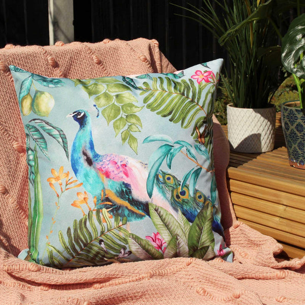 Peacock Jungle Multicolour Outdoor Cushion Cover 17'' x 17'' -  - Ideal Textiles