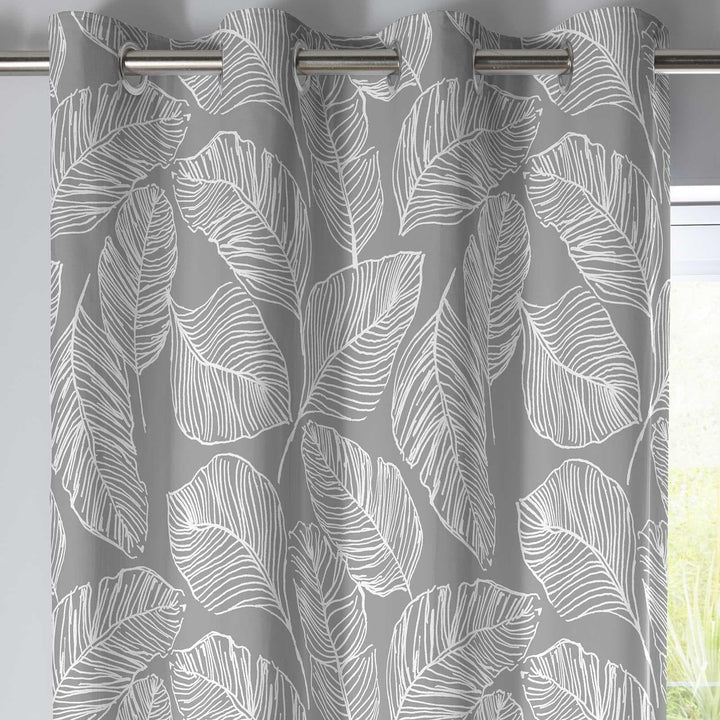 Matteo Palm Leaf Lined Eyelet Curtains Grey -  - Ideal Textiles