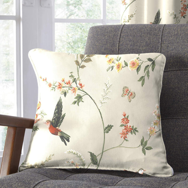 Darnley Floral Birds Coral Cushion Cover 17" x 17" - Ideal